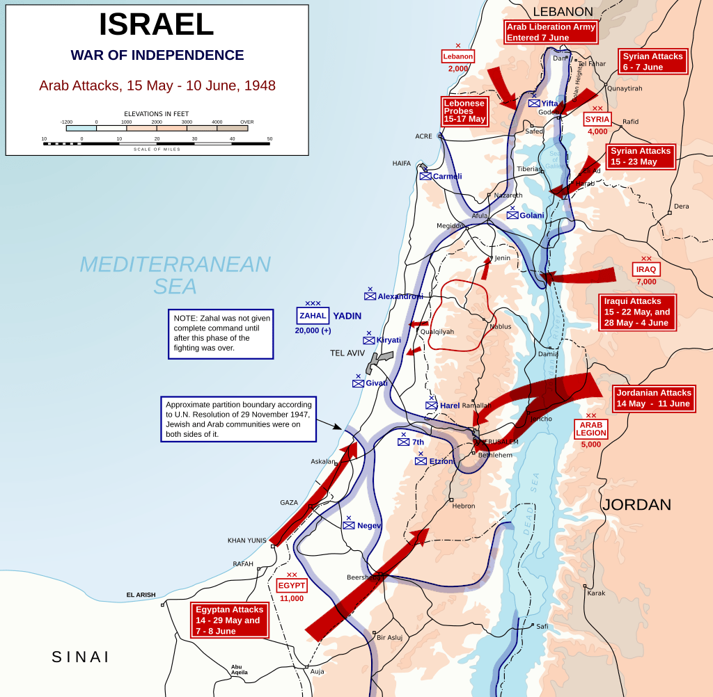 Israel, Titik Bara Timur Tengah 1948 Arab Israeli War May 15 June 10.svg