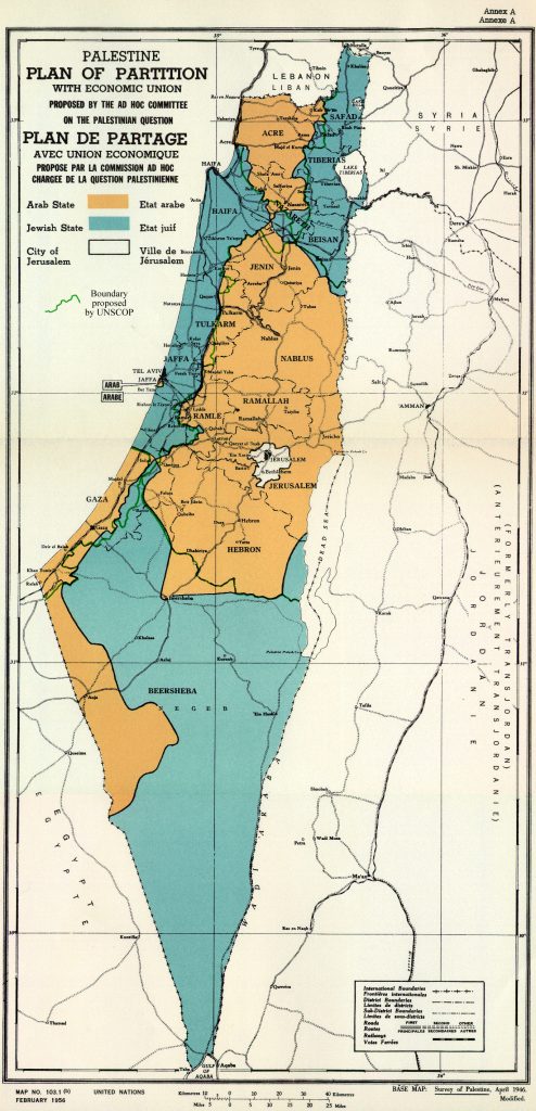 Israel, Titik Bara Timur Tengah UN Palestine Partition Versions 1947 494x1024